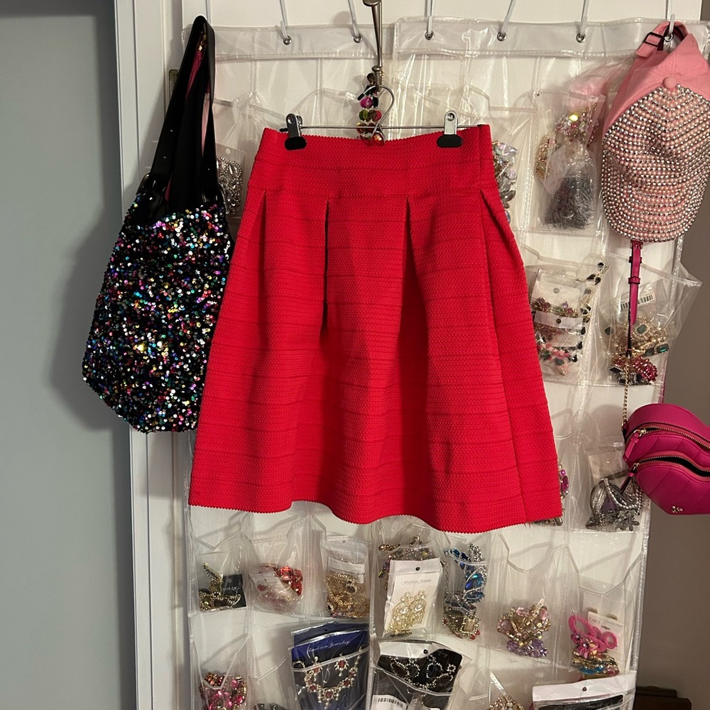 New York & Company Vibrant Red A-Line Bandage Skirt